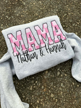 Custom Pink Checkered Diamond Edge Applique Embroidered Sweatshirt, Merch Girls - A Blissfully Beautiful Boutique