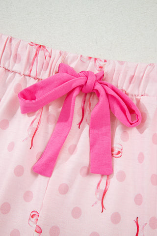 Pink Bow Print Contrast Pipping Short Pajamas Set, A Blissfully Beautiful Boutique - A Blissfully Beautiful Boutique