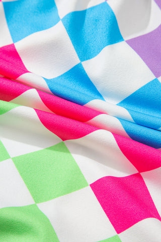Multicolour Checkered Drawstring Elastic Waist Casual Shorts, A Blissfully Beautiful Boutique - A Blissfully Beautiful Boutique