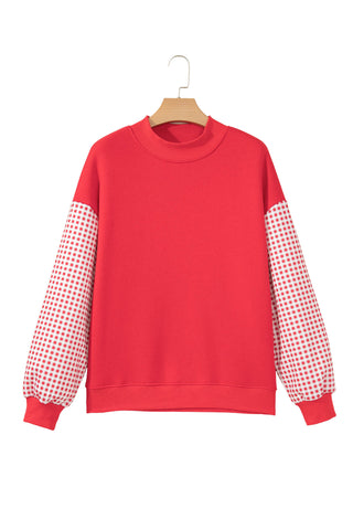 Evergreen Plaid Sleeve Colorblock Loose Tunic Sweatshirt