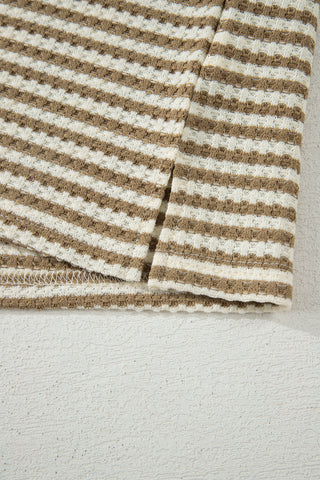 Brown Stripe Breathable Textured Knit Short 2pcs Set, Dear-Lover Dropshipping - A Blissfully Beautiful Boutique