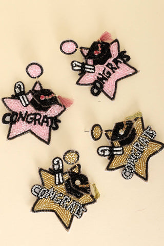 Congrats Letter Beaded Star Earrings: Pink, ShopCottonBelles - A Blissfully Beautiful Boutique