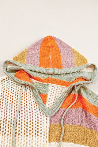 Beige Oversized Colorblock V Neck Hooded Sweater, A Blissfully Beautiful Boutique - A Blissfully Beautiful Boutique