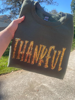 Thankful Gold Sequins Embroidered Applique Shirt, Merch Girls - A Blissfully Beautiful Boutique