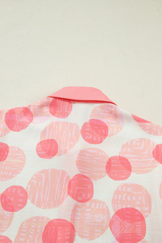 Pink Double Polka Dot Printed Ruffle Trim Short Sleeve Babydoll Shirt, Dear-Lover Dropshipping - A Blissfully Beautiful Boutique