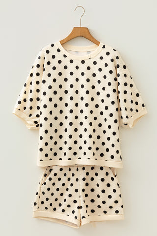 Pink Polka Dot Oversized Top Drawstring Short Set
