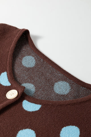 Brown Polka Dot Button Down Dropped Shoulder Shift Cardigan