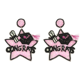 Congrats Letter Beaded Star Earrings: Pink, ShopCottonBelles - A Blissfully Beautiful Boutique