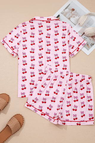 Pink Cherry/Bow Print Short Pajama Set, Dear-Lover Dropshipping - A Blissfully Beautiful Boutique