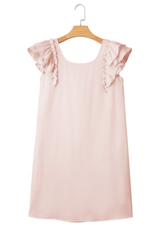 Light Pink Textured Flutter Sleeve Square Neck Bow Back Mini Dress