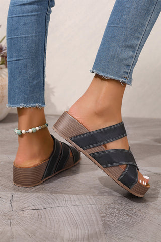 Color black Contrast Stitch Crossed Band Retro Platform Slippers, Dear-Lover Dropshipping - A Blissfully Beautiful Boutique