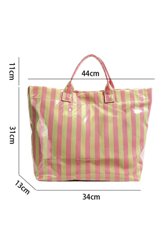 Pink Glossy Striped Vinyl Large Tote Bag