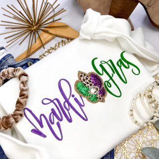 Mardi Gras Embroidered Sweatshirt, Merch Girls - A Blissfully Beautiful Boutique