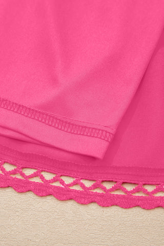 Rose Red Plus Size Frilled Elastic Waist Lace Trim Boho Ruffled Shorts, Dear-Lover Dropshipping - A Blissfully Beautiful Boutique