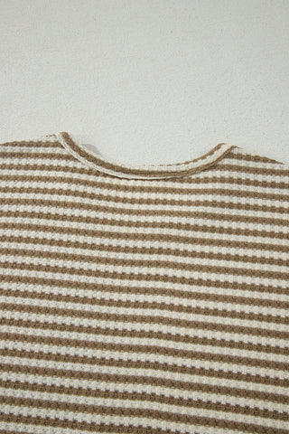 Brown Stripe Breathable Textured Knit Short 2pcs Set, Dear-Lover Dropshipping - A Blissfully Beautiful Boutique