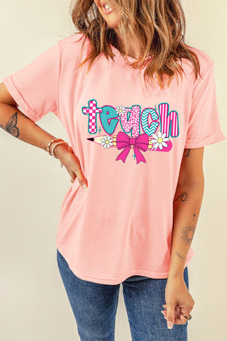 Pink Preppy Retro Checkered Coquette Teach Graphic T-Shirt, Dear-Lover Dropshipping - A Blissfully Beautiful Boutique