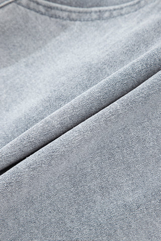 Dusk Blue Scalloped Hemline Acid Wash High Waist Denim Shorts