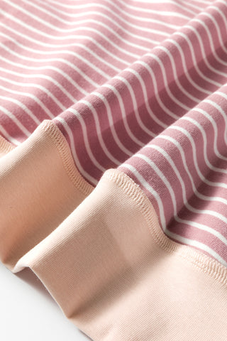 Pink Stripe Exposed Stitching Patchwork Casual Long Sleeve Top
