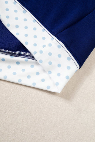 Dirty blue Polka Dot Trim High Neck GRACE Letter Graphic Baggy Sweatshirt