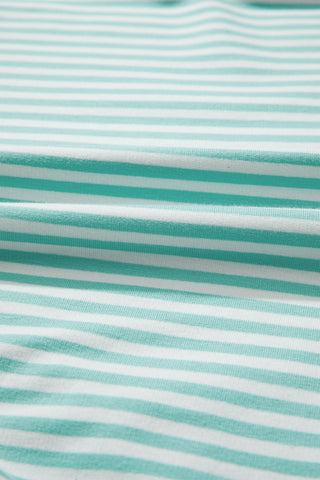 Green Stripe Cuffed Sleeve Contrast Mock Neck Tee Casual 2pcs Short Set, Dear-Lover Dropshipping - A Blissfully Beautiful Boutique