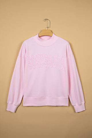 Chestnu COZY Embroidered Long Sleeve Stand Neck Shift Pullover Sweatshirt