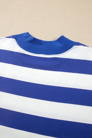 Rose Stripe Colorblock Mock Neck Relaxed Sweatshirt
