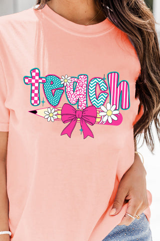 Pink Preppy Retro Checkered Coquette Teach Graphic T-Shirt, Dear-Lover Dropshipping - A Blissfully Beautiful Boutique