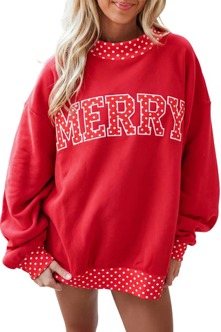 Dirty blue Polka Dot Letter Print Contrast Trim Mock Neck Sweatshirt