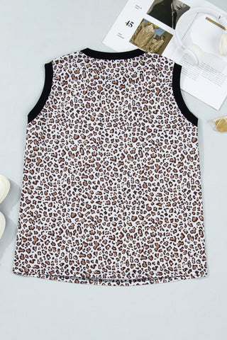 Khaki Contrast Trim Plus Size Leopard Vest, Dear-Lover Dropshipping - A Blissfully Beautiful Boutique