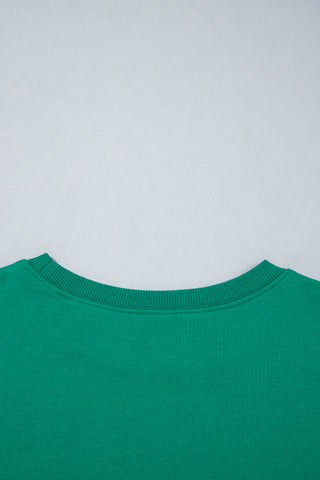 Green Polka Dot Patchwork Sleeve Crew Neck Loose Pullover Sweatshirt