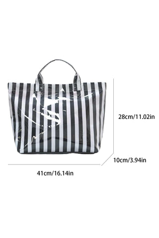 Color black Glossy Striped Vinyl Large Tote Bag, Dear-Lover Dropshipping - A Blissfully Beautiful Boutique