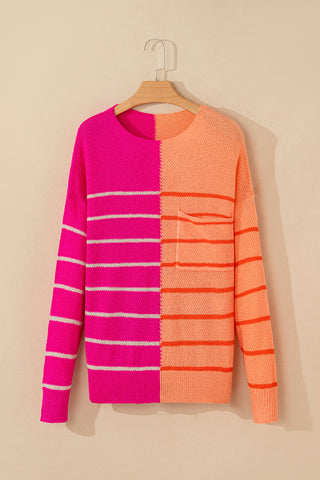 Multicolour Striped Color Block Loose Fit Knit Sweater