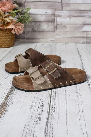 Coffee Leopard Two-tone Retro Buckle Straps Hollowed Faux Suede Slippers, Dear-Lover Dropshipping - A Blissfully Beautiful Boutique