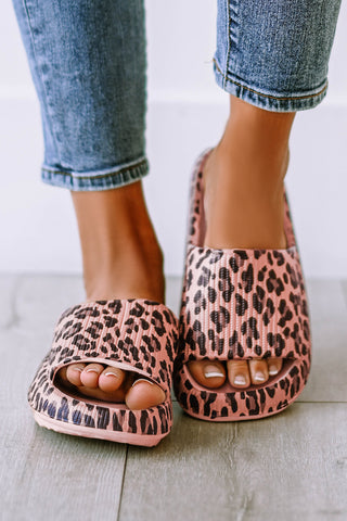 Pink Leopard Print Thick Sole Slip On Slippers, Dear-Lover Dropshipping - A Blissfully Beautiful Boutique
