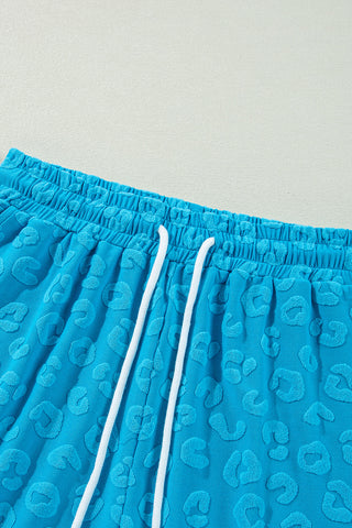 Blue Leopard Jacquard Short Sleeve Top and Wide Leg Pants Set