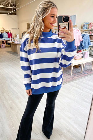 Rose Stripe Colorblock Mock Neck Relaxed Sweatshirt