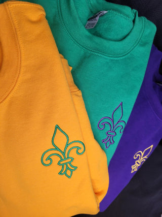 Fleur De Lis Mardi Gras Left Chest Embroidered Sweatshirt - QUICK SHIP, Merch Girls - A Blissfully Beautiful Boutique