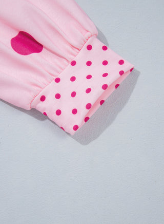 Pink Polka Dot Print Contrast Detail Oversized Tunic Sweatshirt
