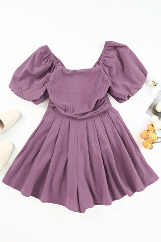 Valerian Square Neck Ruched Puff Sleeve Romper, Dear-Lover Dropshipping - A Blissfully Beautiful Boutique