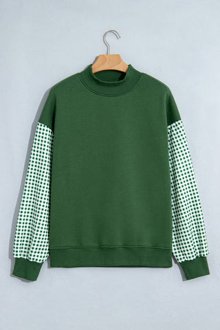 Evergreen Plaid Sleeve Colorblock Loose Tunic Sweatshirt