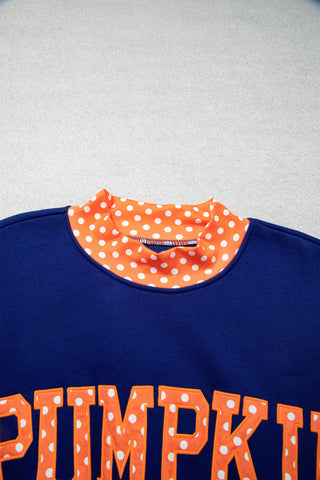 Dirty blue Polka Dot Letter Print Contrast Trim Mock Neck Sweatshirt