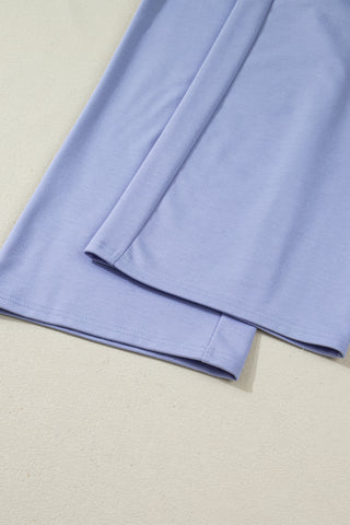 Beau Blue Flounce Long Sleeve Top Drawstring Pants Contrast Velvet Bow Knot 2pcs Lounge Set, Dear-Lover Dropshipping - A Blissfully Beautiful Boutique