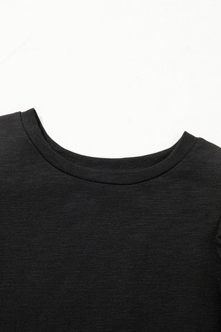 Black Layered Ruffle Short Sleeve Round Neck Top