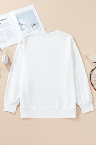 White Tinsel Game Day Drop Shoulder Graphic Sweatshirt