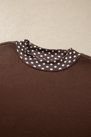 Burgundy Colorblock Polka Dot Contrast Trim Oversized Sweatshirt