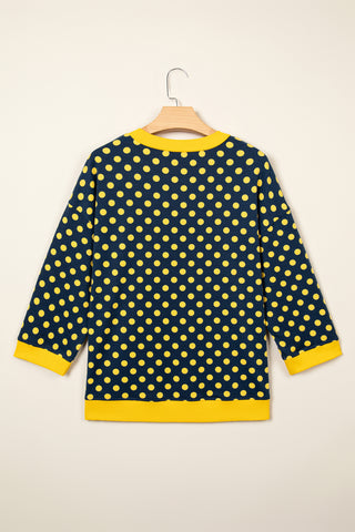 Green Polka Dot Print Contrast Trim Round Neck Bracelet Sleeve Top