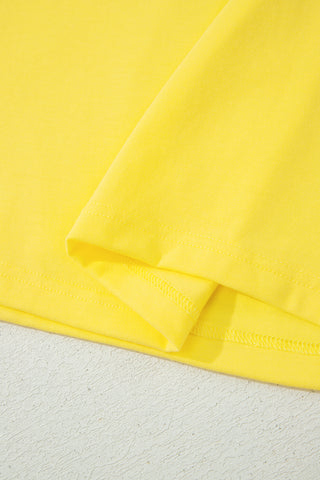 Yellow Solid Color V Neck Short Puff Sleeve Blouse