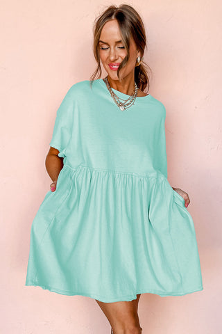 Moonlight Jade Solid Color Pocketed Raw Edge Babydoll Dress, A Blissfully Beautiful Boutique - A Blissfully Beautiful Boutique