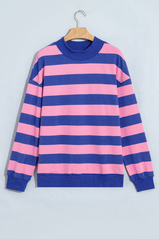 Rose Stripe Colorblock Mock Neck Relaxed Sweatshirt
