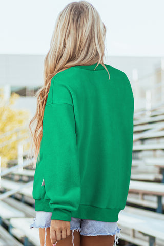 Bright Green Oversize Drop Shoulder Reversible Mock Neck Sweatshirt